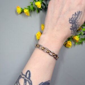 Two-Tone Gold Plated Link Bracelet - Women's Gold and Silver Bracelet